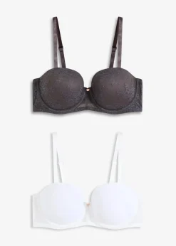 bonprix Wäsche·Dessous|Wäsche·Große Cups D-H|Balconette-BH mit zarter Spitze (2er Pack) schiefergrau+weiß