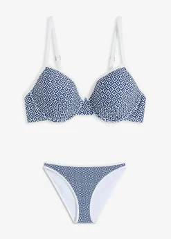 bonprix Große Cups D-F|Nachhaltigere Materialien|Balconette-Bikini (2-tlg.Set) blau/weiß graphisch