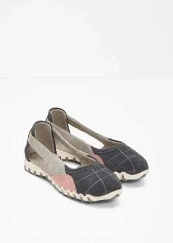 bonprix Sommerschuhe|Ballerinas aus Veloursleder grau/rosa
