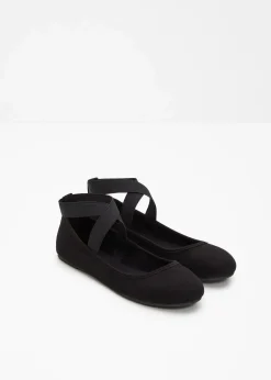 bonprix Sommerschuhe|Schuhe & Accessoires In Spezialgrößen·Schuhe In Übergröße|Ballerinas mit elastischen Riemen schwarz