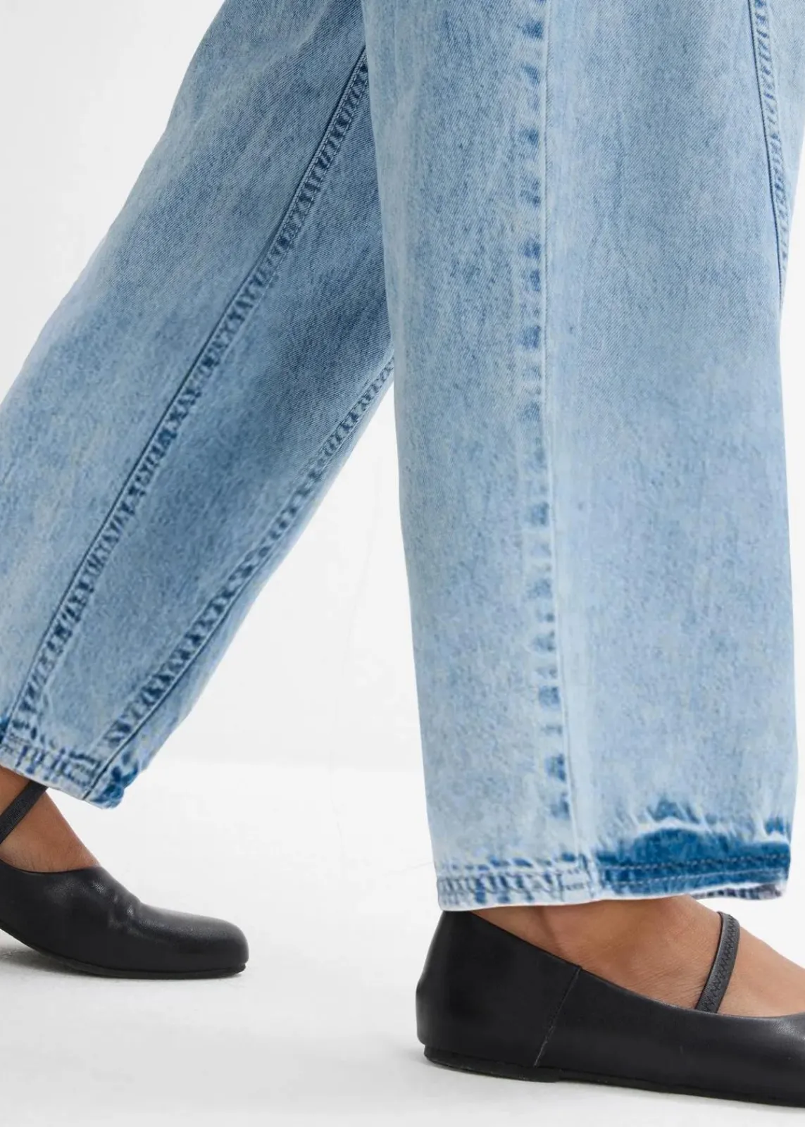 bonprix Jeans|Kurzgrößen|Balloon-Jeans, Mid Waist eisblau denim used