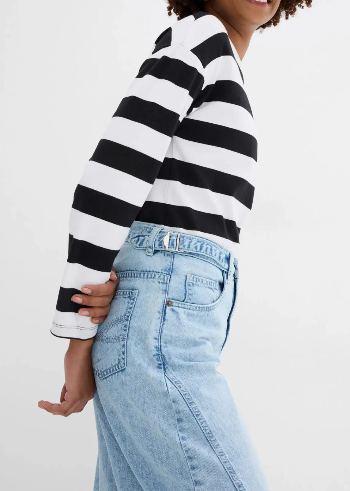 bonprix Jeans|Kurzgrößen|Balloon-Jeans, Mid Waist eisblau denim used