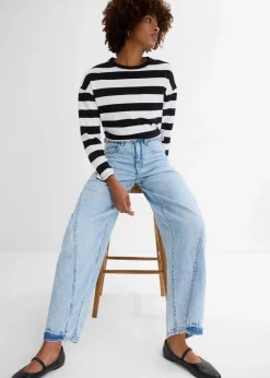 bonprix Jeans|Kurzgrößen|Balloon-Jeans, Mid Waist eisblau denim used