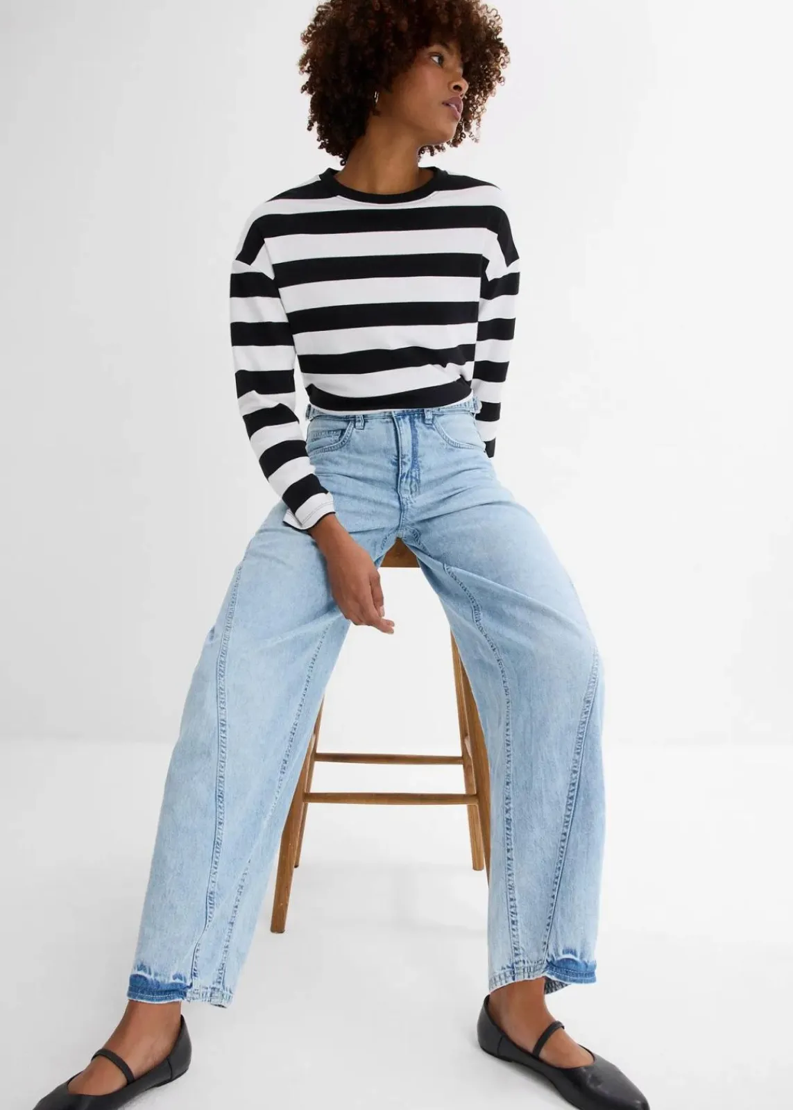 bonprix Jeans|Kurzgrößen|Balloon-Jeans, Mid Waist eisblau denim used