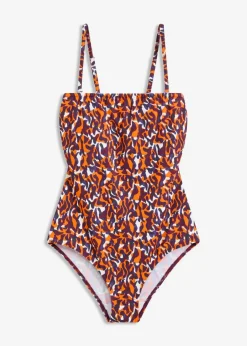 bonprix Nachhaltigere Materialien|Badeanzüge|Bandeau-Badeanzug mit Multiway-Trägern lila/hellbraun leo bedruckt