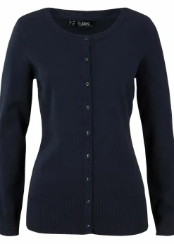 bonprix Pullover & Strickjacken|Basics|Basic Feinstrickjacke mit recycelter Baumwolle dunkelblau