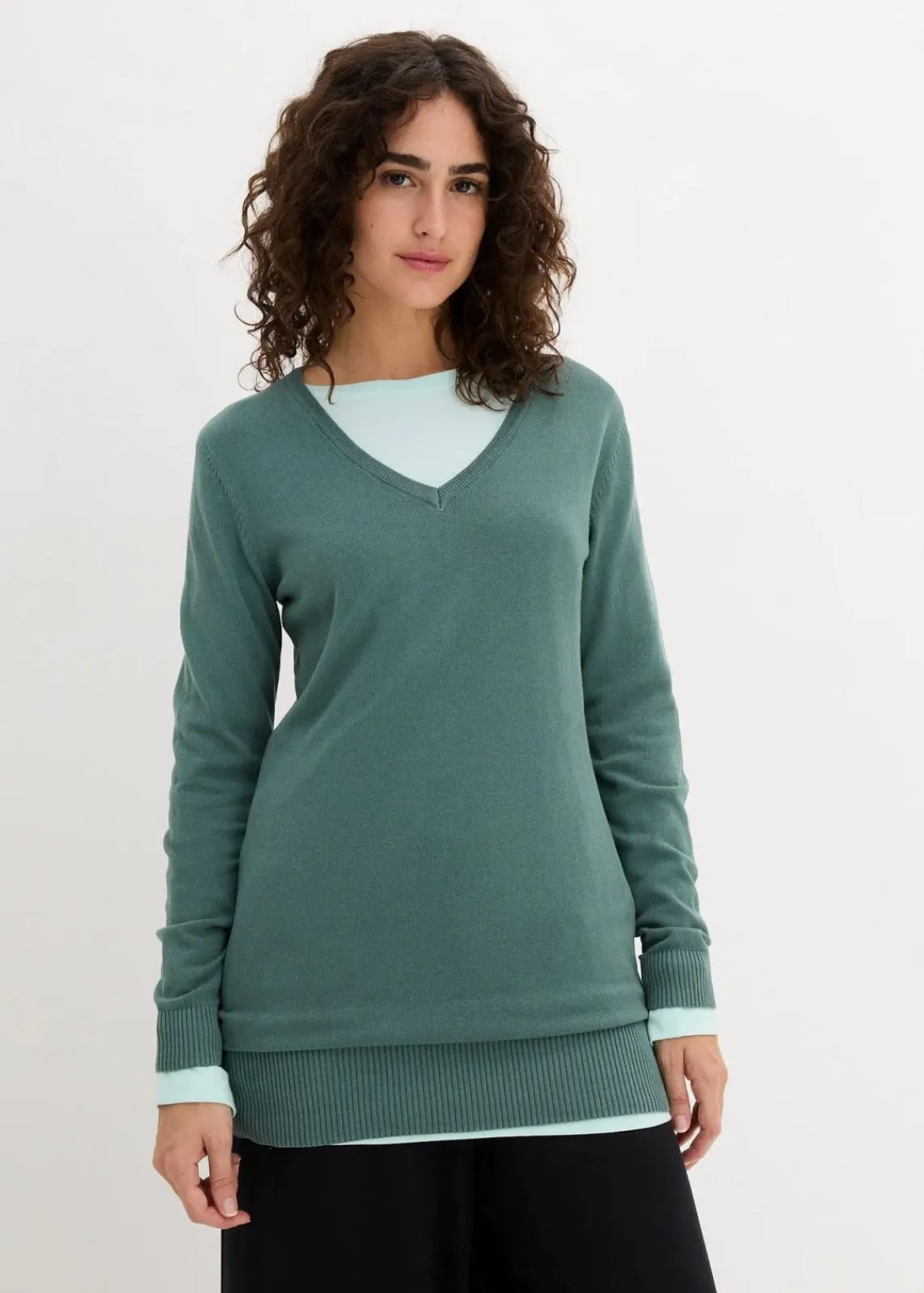 Basic Longpullover mit V-Ausschnitt|bonprix Best