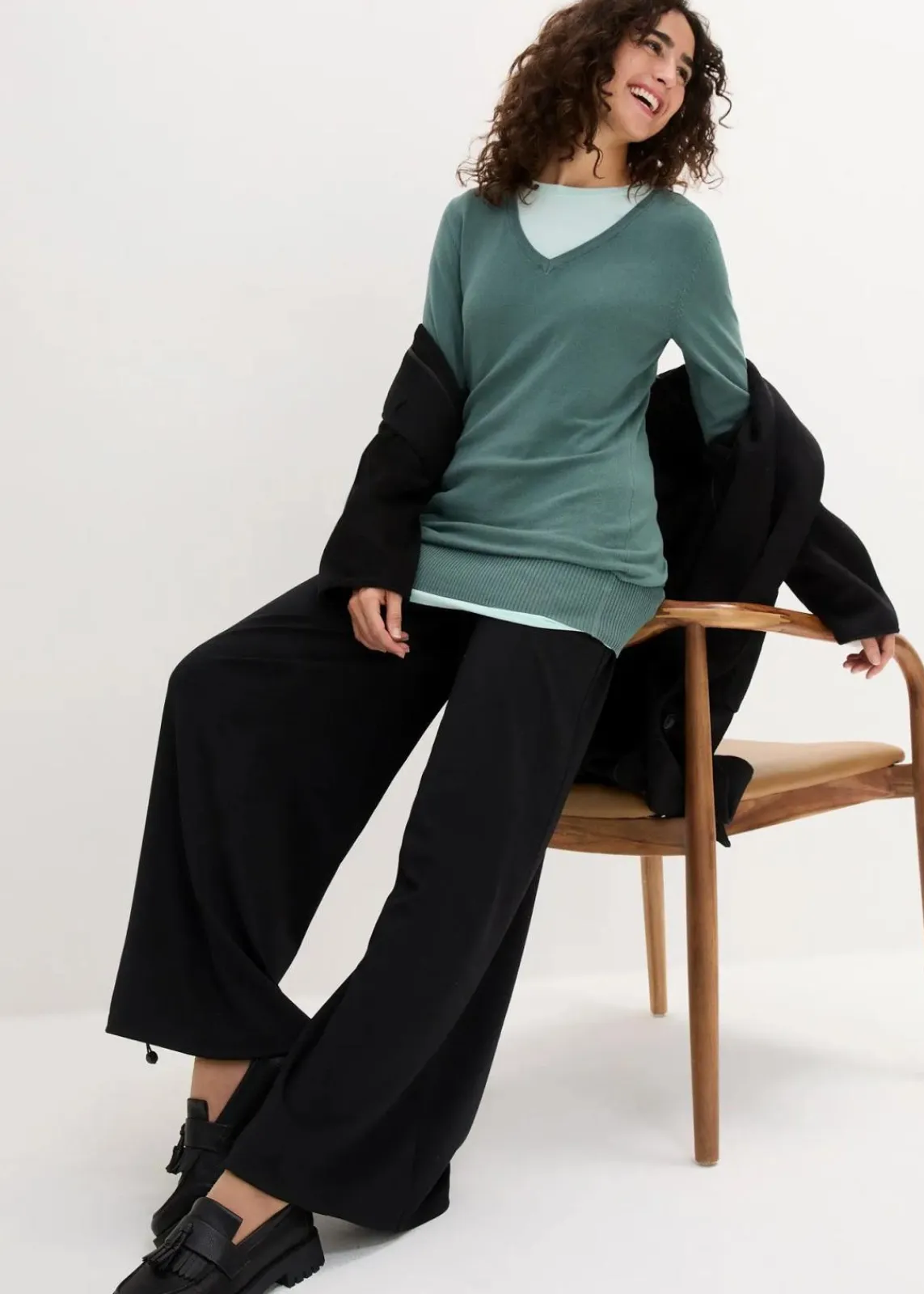 Basic Longpullover mit V-Ausschnitt|bonprix Best