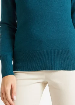 bonprix Strickmode|Pullover & Strickjacken|Basic Pullover mit recycelter Baumwolle dunkelgrün