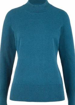 bonprix Pullover & Strickjacken|Basics|Basic Pullover mit Stehkragen mit recycelter Baumwolle blaupetrol