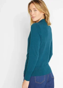 bonprix Pullover & Strickjacken|Basics|Basic Pullover mit Stehkragen mit recycelter Baumwolle blaupetrol