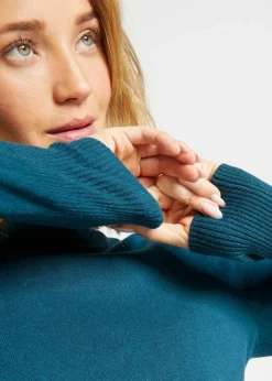 bonprix Pullover & Strickjacken|Basics|Basic Pullover mit Stehkragen mit recycelter Baumwolle blaupetrol
