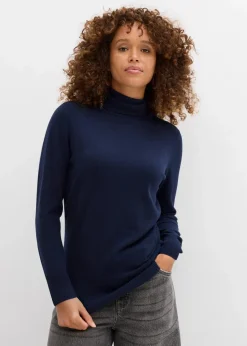 bonprix Pullover & Strickjacken|Basics|Basic Rollkragenpullover dunkelblau