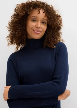 bonprix Pullover & Strickjacken|Basics|Basic Rollkragenpullover dunkelblau