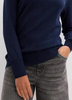 bonprix Pullover & Strickjacken|Basics|Basic Rollkragenpullover dunkelblau