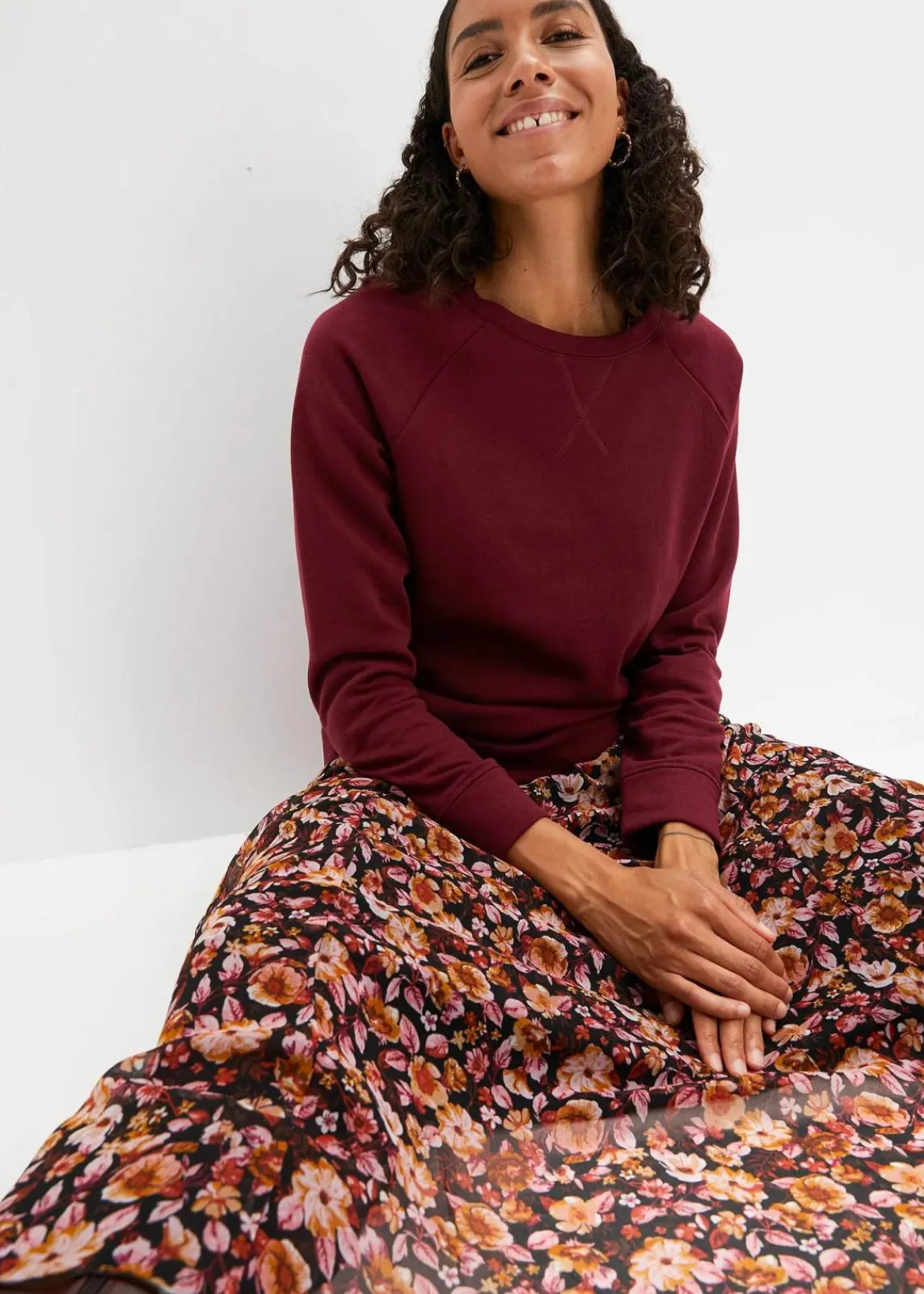 bonprix Sweat|Basics|Basic Sweatshirt ahornrot