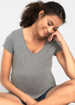 bonprix Nachhaltigere Materialien|Umstandsmode|Basic Umstandsshirts aus Bio-Baumwolle, (2er-Pack) dunkelblau+grau meliert