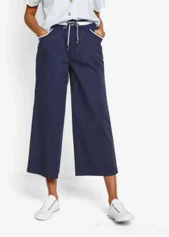 bonprix Hosen|Baumwoll Papertouch- Culotte mit Bequembund dunkelblau