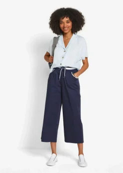 bonprix Hosen|Baumwoll Papertouch- Culotte mit Bequembund dunkelblau