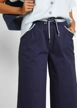 bonprix Hosen|Baumwoll Papertouch- Culotte mit Bequembund dunkelblau