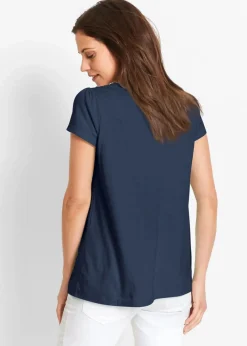 bonprix Nachhaltigere Materialien|Shirts & Tops|Baumwoll Shirt mit Spitze, Kurzarm dunkelblau