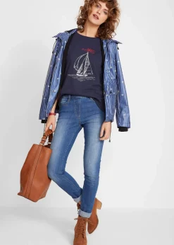 Baumwoll T-Shirt mit Seitenschlitz und Druck|bonprix Sale