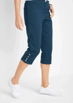bonprix Hosen|Bekleidung·Kleider|Baumwoll-Capri-Hose mit Bequembund und Knöpfen dunkelblau
