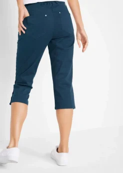 bonprix Hosen|Bekleidung·Kleider|Baumwoll-Capri-Hose mit Bequembund und Knöpfen dunkelblau