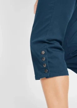 bonprix Hosen|Bekleidung·Kleider|Baumwoll-Capri-Hose mit Bequembund und Knöpfen dunkelblau