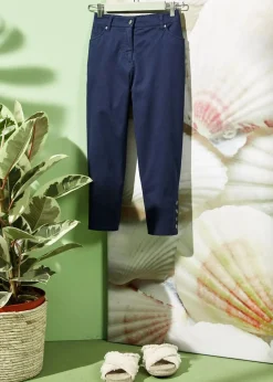 bonprix Hosen|Bekleidung·Kleider|Baumwoll-Capri-Hose mit Bequembund und Knöpfen dunkelblau