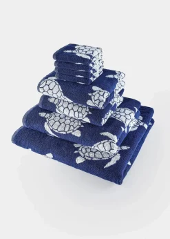 bonprix Handtücher|Baumwollhandtuch mit Schildkrötenmuster blau