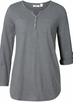 bonprix Shirts & Tops|Baumwoll-Henleyshirt mit Knopfleiste rauchgrau meliert