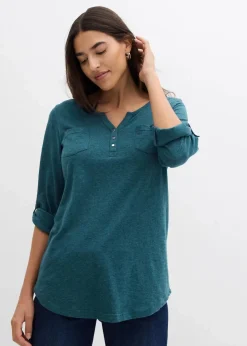 Baumwoll-Henleyshirt mit Knopfleiste|bonprix Discount