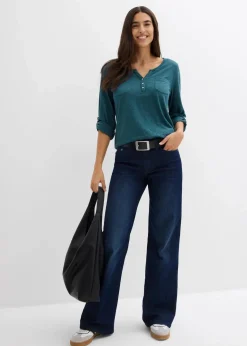 Baumwoll-Henleyshirt mit Knopfleiste|bonprix Discount