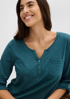 Baumwoll-Henleyshirt mit Knopfleiste|bonprix Discount