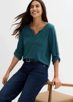 Baumwoll-Henleyshirt mit Knopfleiste|bonprix Discount