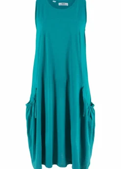 bonprix Kleider|Bekleidung·Pullover & Strickjacken|Baumwoll-Jerseykleid mit Taschen kobalttürkis