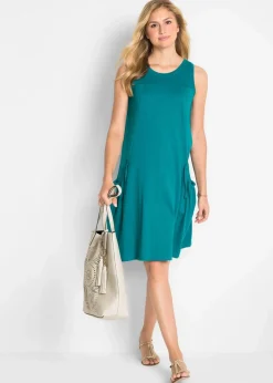 bonprix Kleider|Bekleidung·Pullover & Strickjacken|Baumwoll-Jerseykleid mit Taschen kobalttürkis