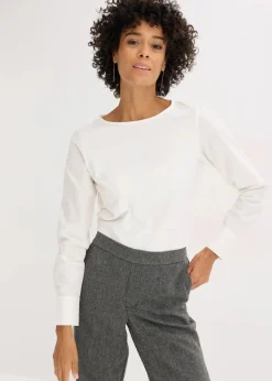 bonprix Shirts & Tops|Baumwoll-Langarmshirt mit Ärmeln aus Popeline wollweiß