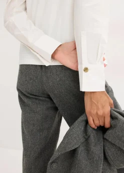 bonprix Shirts & Tops|Baumwoll-Langarmshirt mit Ärmeln aus Popeline wollweiß