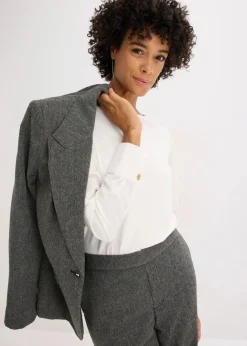 bonprix Shirts & Tops|Baumwoll-Langarmshirt mit Ärmeln aus Popeline wollweiß