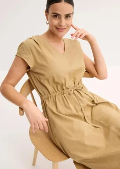 Baumwoll-Popeline Kleid mit variablem Zugband|bonprix New