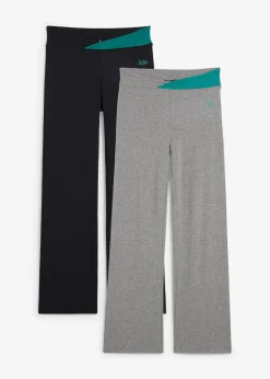 bonprix Hosen|Sportbekleidung|Baumwoll-Sporthose, Bootcut (2er Pack) grau meliert+schwarz