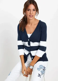 Baumwollstrickjacke mit Streifen|bonprix Clearance