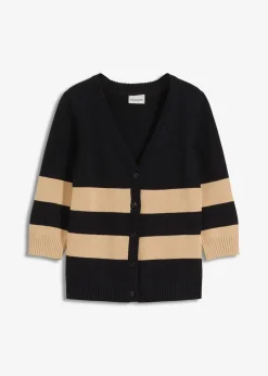 Baumwollstrickjacke mit Streifen|bonprix Hot