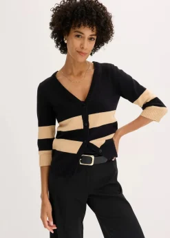 Baumwollstrickjacke mit Streifen|bonprix Hot