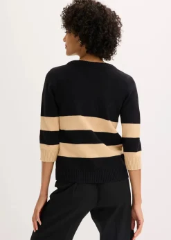 Baumwollstrickjacke mit Streifen|bonprix Hot