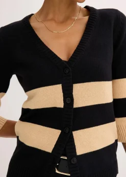 Baumwollstrickjacke mit Streifen|bonprix Hot