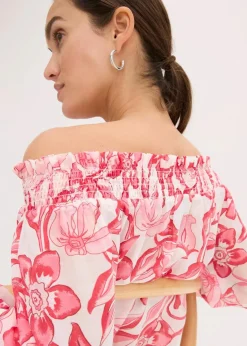 bonprix Bekleidung·Jacken & Mäntel|Blusen & Tuniken|bedruckte Carmenbluse weiß/pink floral