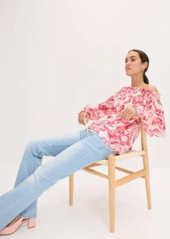 bonprix Bekleidung·Jacken & Mäntel|Blusen & Tuniken|bedruckte Carmenbluse weiß/pink floral